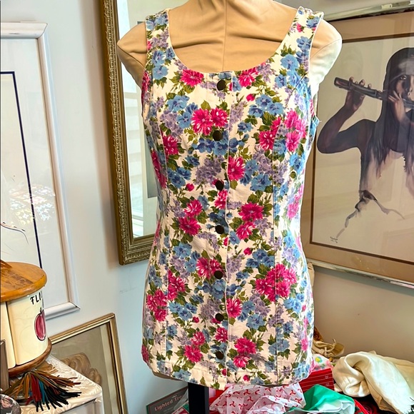 Vintage 90’s Floral print denim micro mini dress - Picture 1 of 8
